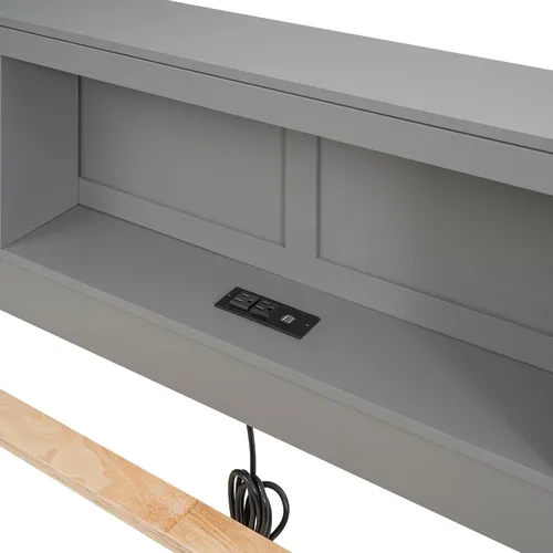 Vista 9 de VilroCaz Moderna cama de plataforma de tamaño matrimonial con cabecera de almacenamiento, base de cama de plataforma de madera maciza con nido