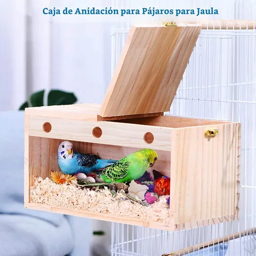 Vista 3 de BNOSDM Caja de nido de periquitos transparente con perca de madera para pájaros con jaula de cacatúas, periquitos, conure, pinzón, loro, pájaros