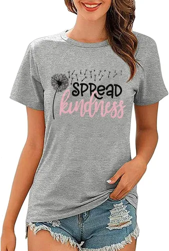 Vista 2 de Spread Kindness - Camiseta de verano para mujer, diseño de diente de león, casual, divertida, con letras impresas, lindas camisetas