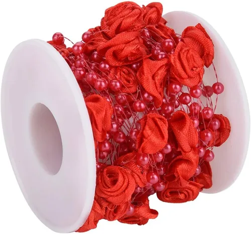 Vista 9 de 32.8 ft/roll 0.118 in Rose Artificial Pearl Wire Beads Garland String Decoración de la boda, cuentas de cristal de imitación (rojo)