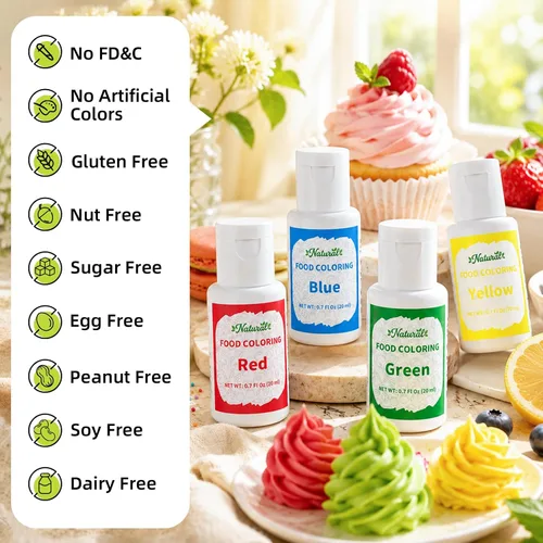 Vista 4 de Colorante natural para alimentos – FD&C y fórmula de color libre de tintes artificiales, 4 x 0.7 fl oz, botella grande, juego de tintes naturales