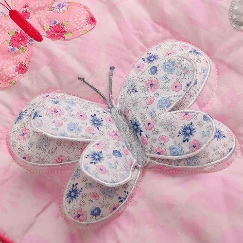 Vista 5 de Juego de ropa de cama de 2 piezas con bordado rosa con mariposas y sábana bajera para cuna de bebé niña