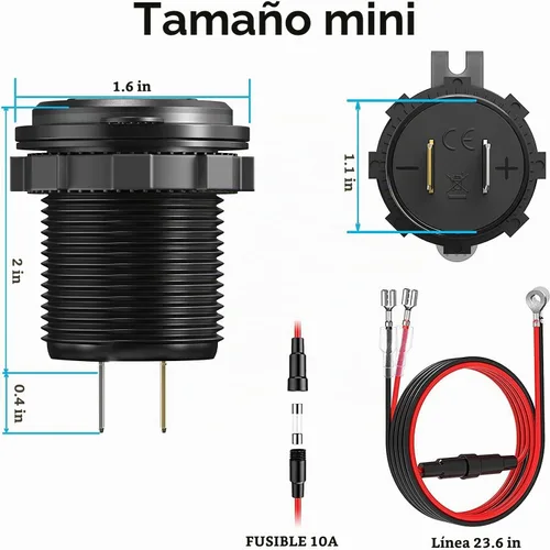 Vista 6 de Paquete de 2 salidas USB de 12 V, carga rápida dual 3.0, cargador de aluminio impermeable con voltímetro LED e interruptor de alimentación Paquete