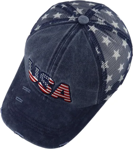 Vista 32 de Gorra de béisbol con la bandera estadounidense para mujer, divertida gorra de béisbol bordada y desgastada ajustable