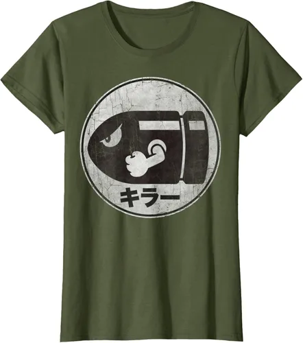 Vista 53 de Super Mario Camiseta con logotipo de Bullet Bill Distressed en Kanji