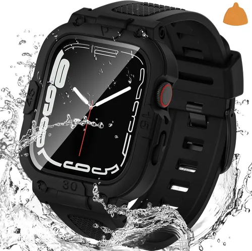 Vista 18 de Goton Estuche impermeable 3 en 1 con correa para Apple Watch con protector de pantalla de vidrio templado incorporado de 40 mm, cubierta frontal