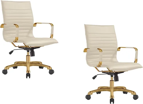 Vista 35 de LeisureMod Harris Silla de oficina con almohadilla suave, silla ejecutiva de piel sintética con base de acero dorado, altura ajustable, bloqueo