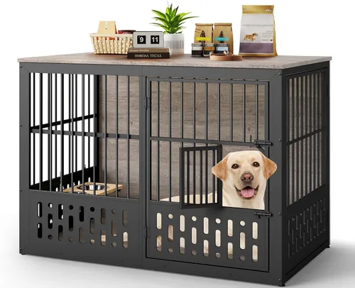 Vista 9 de Rovibek 78 Mueble Jaula Doble para Perros para 2 Perros Grandes de Interior, Muebles de Madera Jaulas para Perros con Cuenco para Perros, Mueble