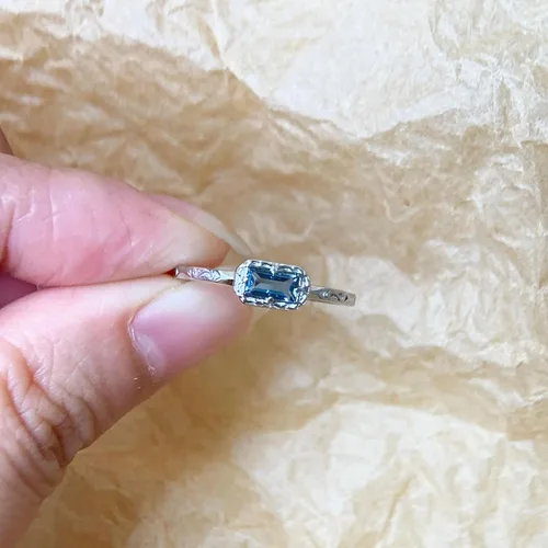 Vista 4 de Baguette - Anillo de boda para mujer, solitario, circonita cúbica, ópalo, rosa, zafiro, musgo, ágata, apilables, vintage, filigrana, delicados
