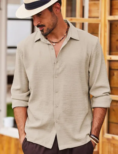 Vista 2 de COOFANDY Men's Casual Long Sleeve Button Down Shirt Textured Wrinkle-Free Untucked Shirt