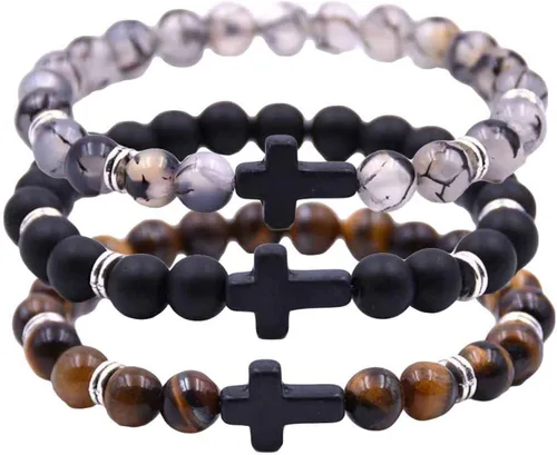 Vista 3 de Rubyyouhe8 Pulsera unisex de 6 colores con colgante de cruz y cuerda elástica para hombre y mujer