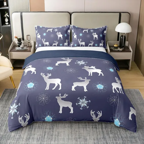Vista 13 de Funda de edredón de árbol de Navidad 100% algodón natural, juego de ropa de cama de copos de nieve de Navidad para niños y niñas, funda de edredón