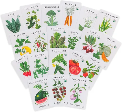 Vista 8 de Sereniseed Semillas de Verduras Certificadas Orgánicas (Paquete de 10) – Sin GMO, Polinización Abierta - Albahaca, Guisantes, Brócoli, Frijol