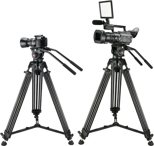 Vista 6 de MagicLine Trípode de video de aluminio de 70.9 pulgadas, soporte de trípode de cámara resistente con 2 asas y cabezal de fluido de 360° y esparcidor