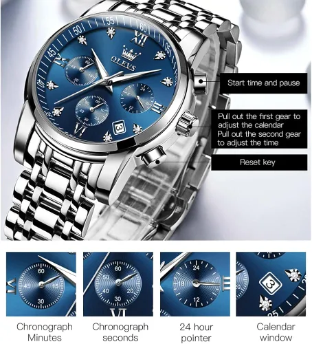 Vista 6 de OLEVS Watch Men Stainless Steel Chronograph Watches for Men Luxury Waterproof with Date Analog Quartz Diamond Business Mens Watch Fashion Luminous