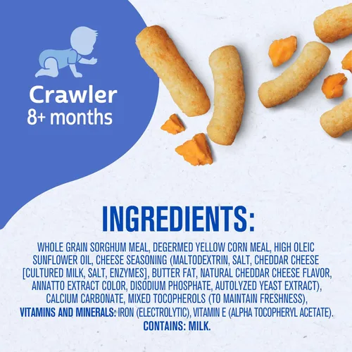 Vista 3 de Gerber Stage 3 Snacks de comida para bebés, Mild Cheddar Lil' Crunchies, Snacks para bebés, alimentación guiada por el bebé, paquete de 6