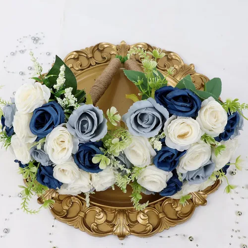 Vista 5 de Ramos para dama de honor para boda - Ramo de flores artificiales de 7 pulgadas para fiesta, ceremonia, aniversario, centros de mesa para mesa de Azul
