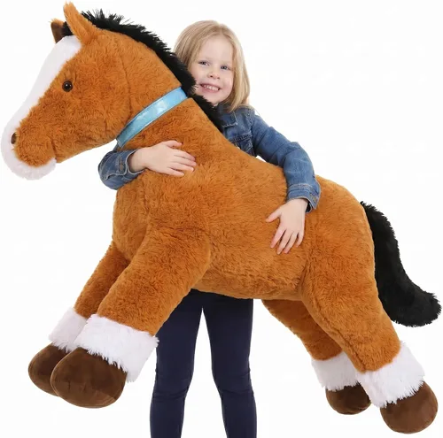 Vista 14 de MaoGoLan Peluche de caballo grande para niño, juguete de peluche de caballo grande para niña, poni montable de peluche para niños, almohada de felpa