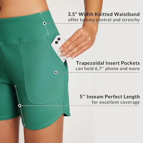 Vista 103 de baleaf Traje de baño de cintura alta de 3, 5, 7, 9 pulgadas, para mujer, de secado rápido, con bolsillos