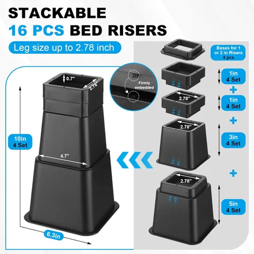 Vista 4 de Relaxweex 20 elevadores de cama resistentes de altura de 1 a 10 pulgadas, elevadores de muebles ajustables para silla, mesa, escritorio, patas
