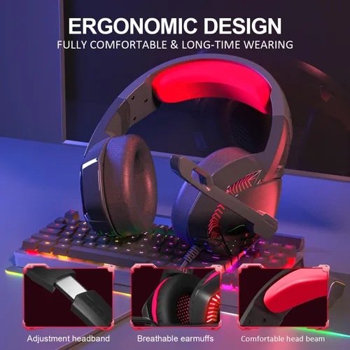 Vista 5 de Auricular para juegos para PS4, Xbox One, computadora, laptop, Mac, PS4 con micrófono, auriculares sobre la oreja, cancelación de ruido, sonido