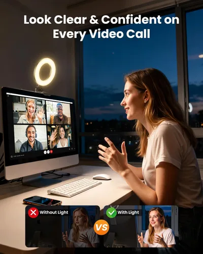 Vista 3 de Evershop Luz de Anillo para Portátil con Clip de Escritorio, Iluminación de Videoconferencia de Computadora Pequeña con Soporte para Teléfono/Cámara