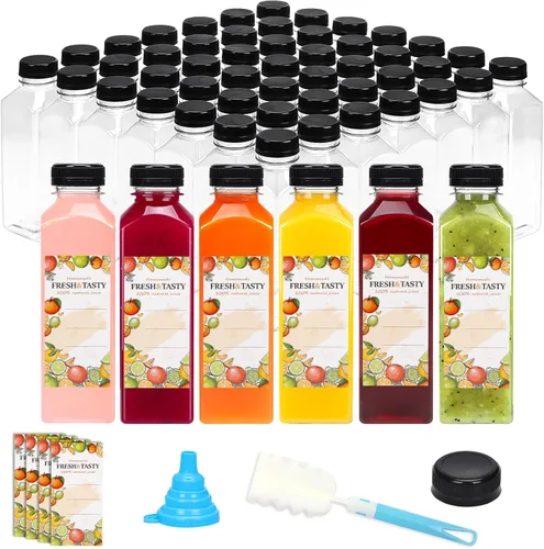 Vista 19 de TOMNK 12 botellas de plástico de 2 onzas con tapas, recipientes reutilizables transparentes a granel para bebidas de jengibre shot, jugo, leche