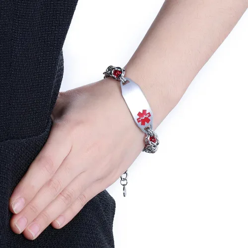 Vista 2 de Pulseras de alerta médica, pulseras de identificación personalizadas para mujeres y hombres, incluye tarjeta médica de emergencia