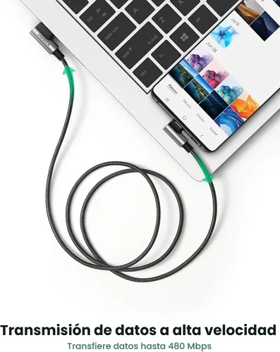 Vista 4 de UGREEN Cable USB a USB C de 90 grados, cable de carga rápida USB C compatible con iPhone 17/16/16 Plus/16 Pro/16 Pro Max/15/Samsung Galaxy