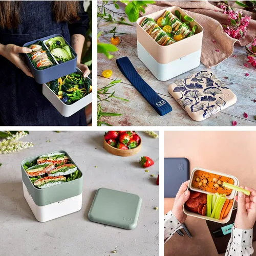 Vista 4 de monbento - Caja Bento grande MB Square Blossom con compartimentos - Lonchera a prueba de fugas para el trabajo y la preparación de comidas - Sin BPA