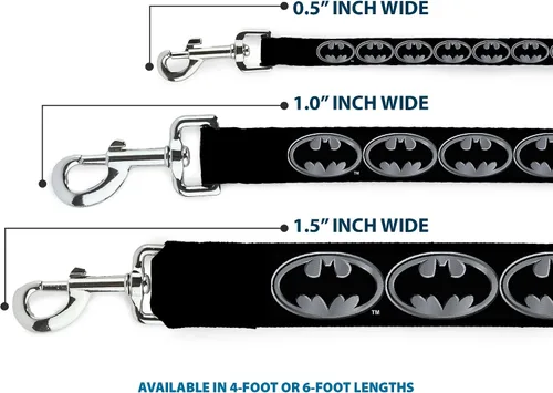 Vista 3 de Buckle-Down Correa para perro Batman Shield Negro Plata 4 pies de largo 1.0 pulgadas de ancho, multicolor (DL-WBM002)