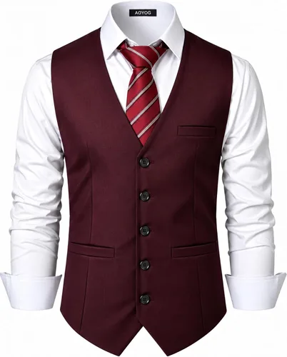 Vista 13 de Chalecos formales de negocios para hombre, 5 botones, ajuste regular, chaleco para traje o esmoquin Negro