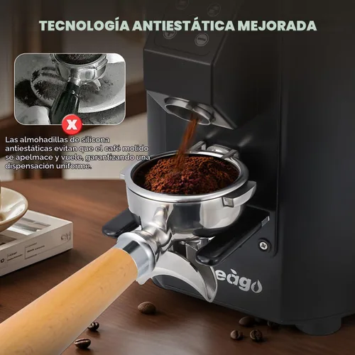 Vista 3 de Molinillo de café comercial resistente, rebabas planas SS de 2.520 in, 8 ajustes precisos, control de botón, tolva de 35 onzas, uso comercial