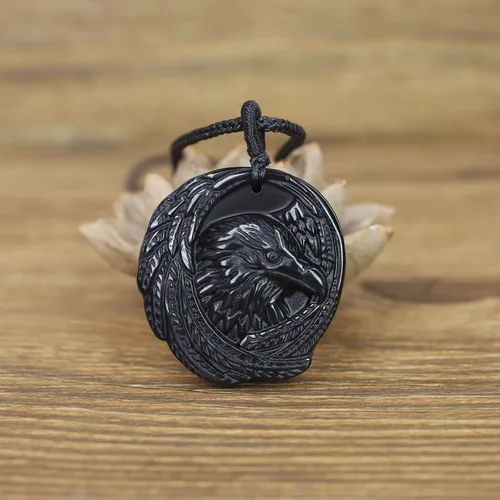 Vista 21 de COAI Collar de obsidiana negra de cuervo de joyería vikinga para hombre
