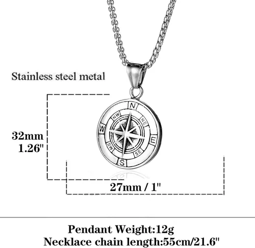 Vista 6 de AZFVBQL Collar de brújula para hombre, cadena de acero inoxidable, colgantes, joyería masculina