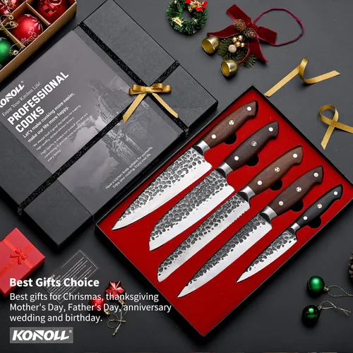 Vista 2 de Juego de cuchillos de chef japoneses profesionales, juego de cuchillos de cocina de 5 piezas, cuchillos de cocina de acero inoxidable de alto