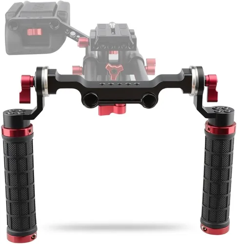 Vista 2 de CAMVATE Soporte de hombro con mango de goma con accesorio estándar de roseta para DSLR (rojo, rosca M6, 1.252 in) - 1472