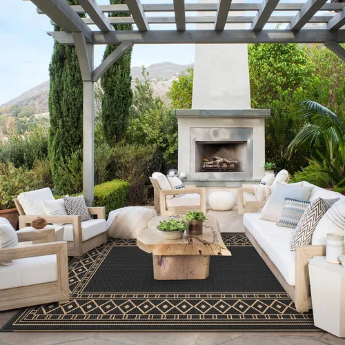 Vista 2 de GENIMO Alfombra de Exterior 5'x8' Impermeable para Patio, Alfombra de Paja de Plástico Reversible para Exteriores, Alfombras de Camping para Negro