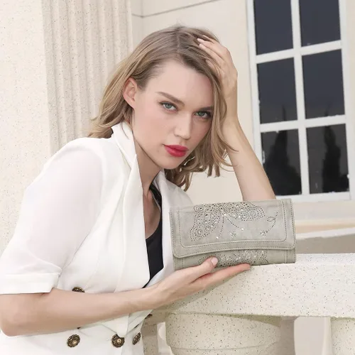 Vista 6 de Aphison - Cartera larga de cuero suave RFID para mujer, con caja de regalo