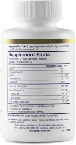 Vista 7 de Paradise Herbs Omega-Sure Omega-3 Aceite de Pescado DHA EPA Softgels 30 Ct