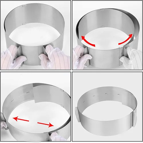 Vista 6 de 2 anillos de molde para pasteles de 6 a 12 pulgadas, molde ajustable para pastel, anillo circular de mousse de acero inoxidable y molde cuadrado