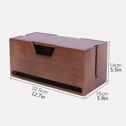Vista 2 de Caja de organización de cables, caja de almacenamiento de alambre de madera, estante de enrutador de escritorio, organizador de cables grande