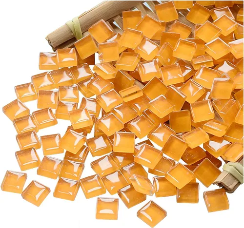 Vista 12 de Azulejos de mosaico cuadrados de cristal naranja mosaico de vidrio para manualidades, marcos de fotos hechos a granel, joyería hecha a mano