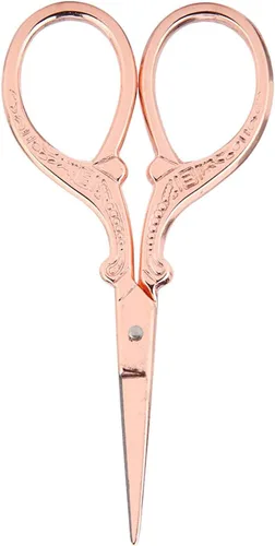 Vista 8 de Tijeras vintage, tijeras europeas retro para punto de cruz, costura, costura, manualidades, uso de tela (oro rosa)