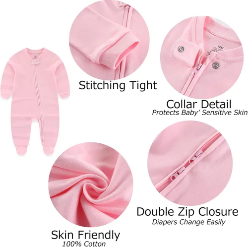 Vista 4 de Conjunto de 3 trajes de algodón con cremallera de 2 vías para recién nacido, para niños y niñas, de 0 a 12 meses