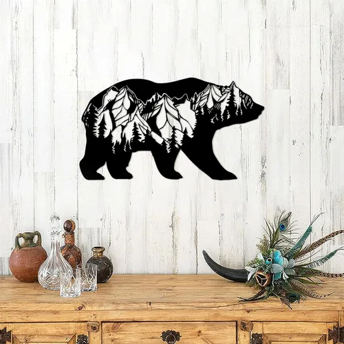 Vista 7 de Resama Arte de pared de oso de metal, animales del bosque, decoración rústica, decoración de desierto, adornos de montaña para sala de estar