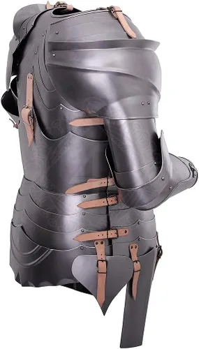 Vista 4 de Impactnautical - Traje de armadura milanesa medieval de fin de siglo XV hasta principios del siglo XVI, color gris claro, 38 pulgadas