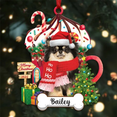 Vista 105 de Akita1 - Adorno personalizado para perro, adorno de perro con nombre personalizado, plano impreso en 2D, acrílico colgante, Papá Noel y perro