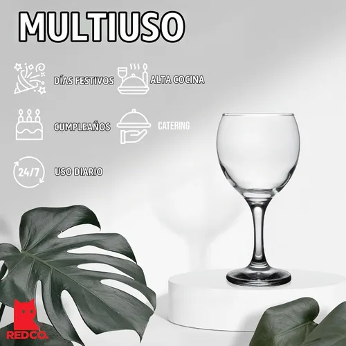 Vista 3 de Red Co. Set de 4 copas de vino de vidrio clásico de 8.75 fl oz con tallo para todo uso, vino blanco, transparente