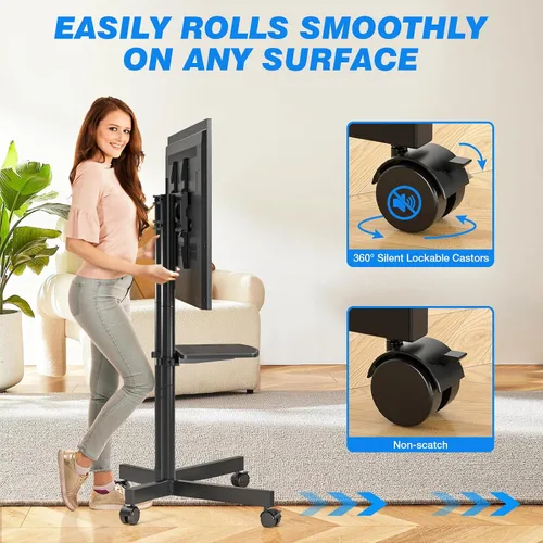 Vista 5 de Rfiver Soporte de TV rodante con estante para laptop, soporte de TV móvil con ruedas mejoradas para televisores de 32 a 75 pulgadas, carrito de TV